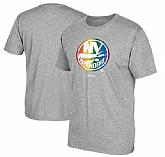 Men's New York Islanders Gray Reebok Rainbow Pride Short Sleeve T-Shirt FengYun,baseball caps,new era cap wholesale,wholesale hats